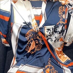 Fashion Nova Asymmetrical Dress in Navy, Orange, and White